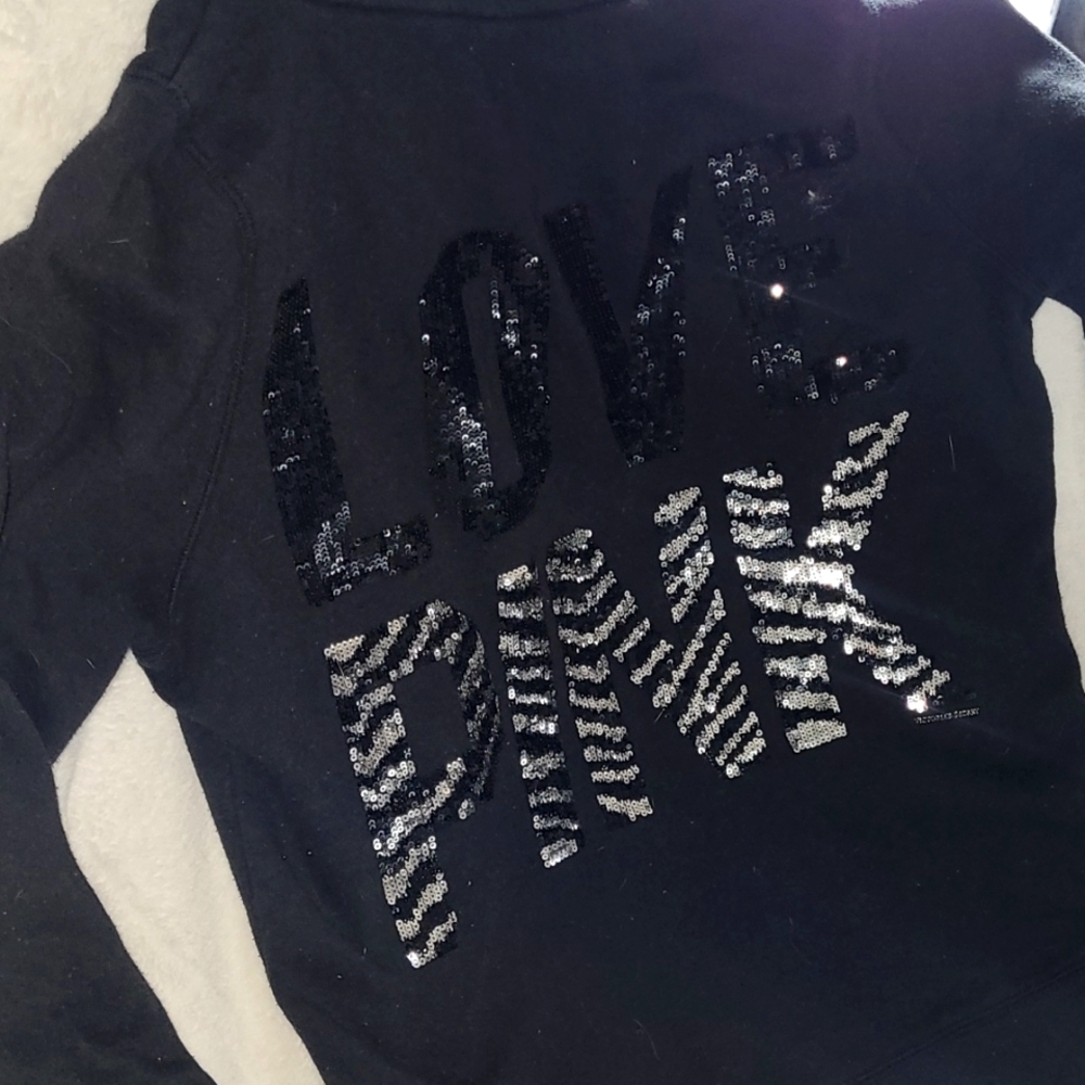 PINK by Victoria Secret black hoodie Bling zebra design on back! ✨️🦓